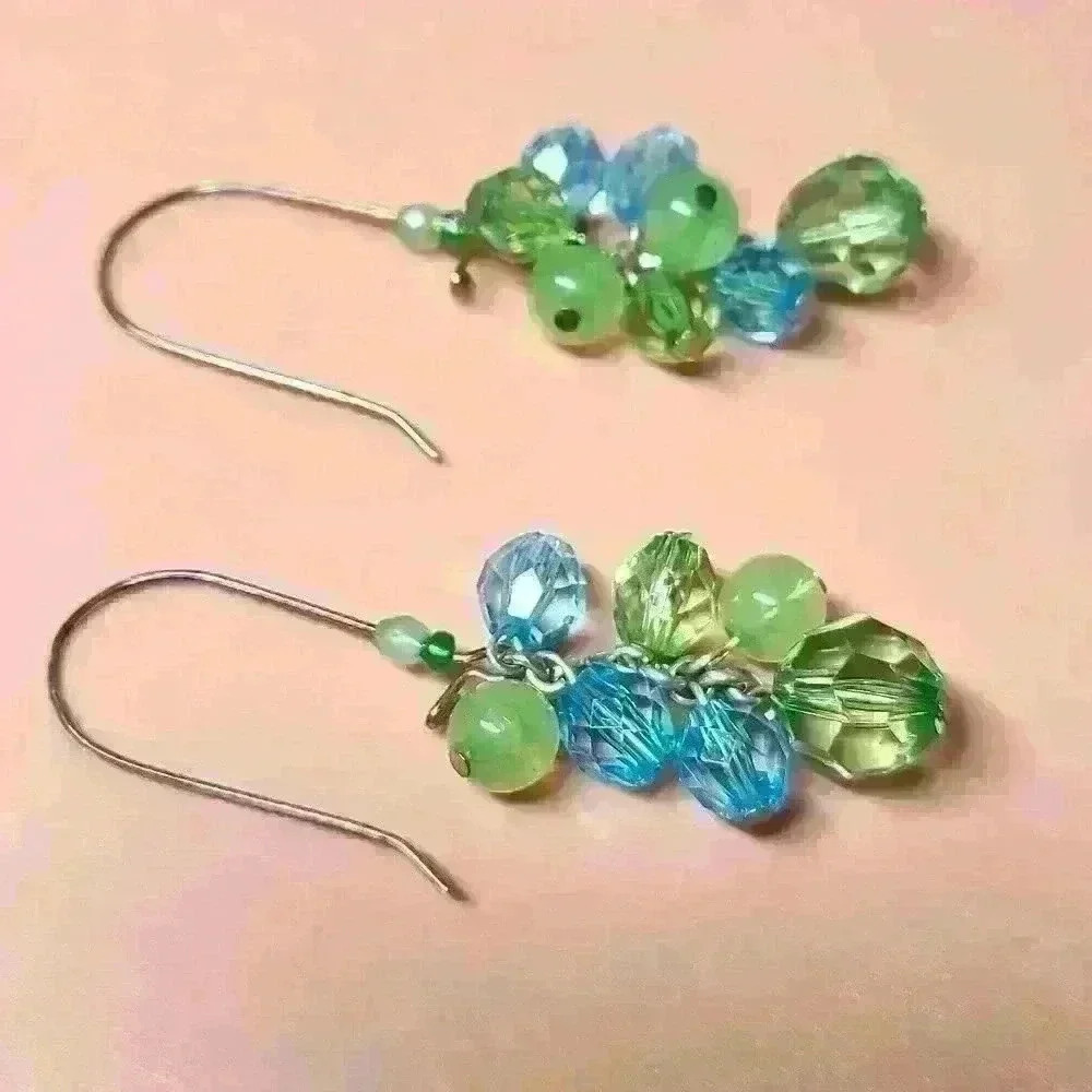 Vintage handmade green blue beads earrings